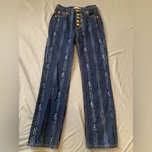 TORY BURCH Gemini Link Bloom Jacquard Denim Pant Jeans Womens Size 24